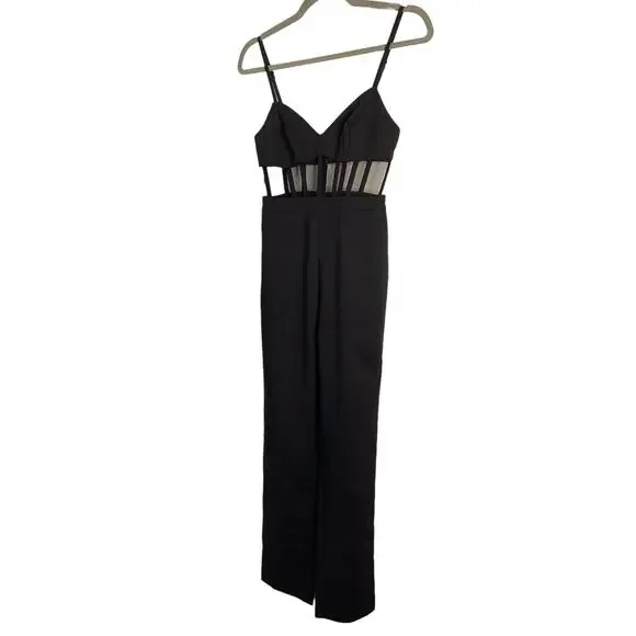 NBD Revolve Bianna Jumpsuit Slim Leg Boned Mesh Adjustable Strap Black Size XXS - Picture 5 of 13